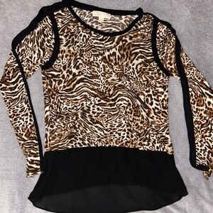 Michael Kors Leopard Print Long Sleeve Top